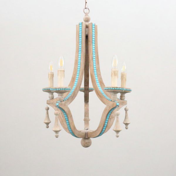 Turned wood chandelier pendant lamp Farm House Lighting (WH-CI-66)