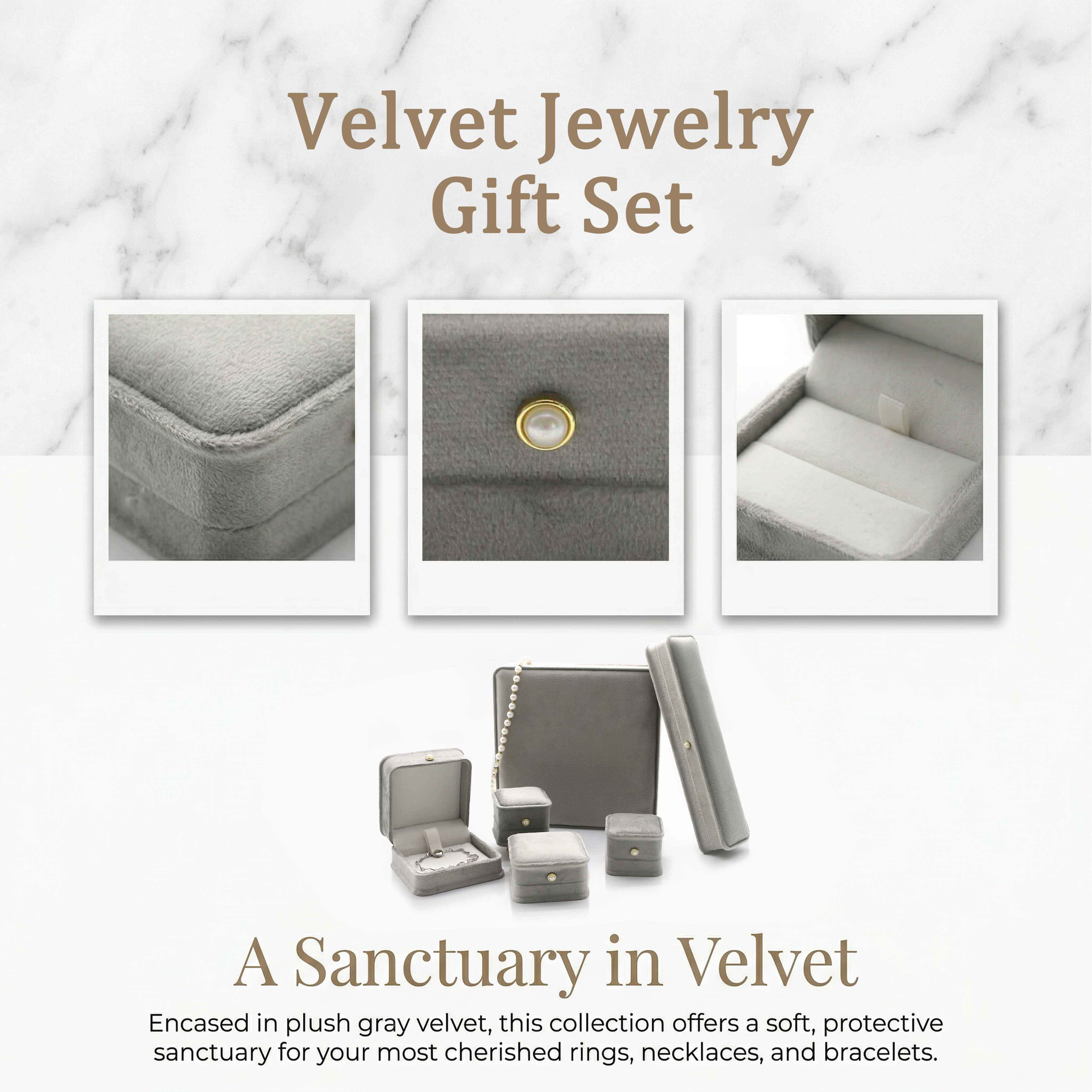 Grey Velvet Jewelry Gift Box Set With Hinge Closure Empty Jewelry Gift Boxes