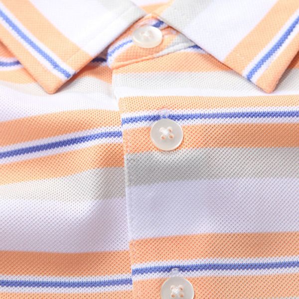 87% Polyester Golf Yellow And White Striped T Shirt Business Casual Collared Shirt