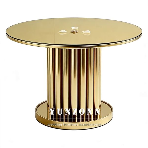 Luxury Modern Round Shaped Glass Top Golden Stainless Steel Dining Tables Luxury
