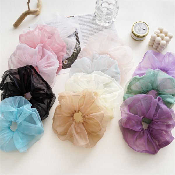 Spring/summer thin large mesh head accessories solid color Organza large hair rope scrunchies spot hair accessories