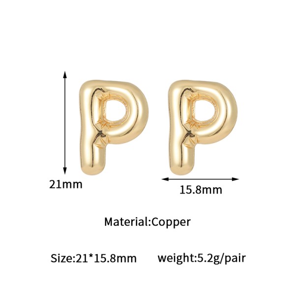 Jiexing Hot Selling 14K Gold Plated 925 Silver Needles A-Z Studs Smooth Surface Bubbles 26 English Letter Earrings