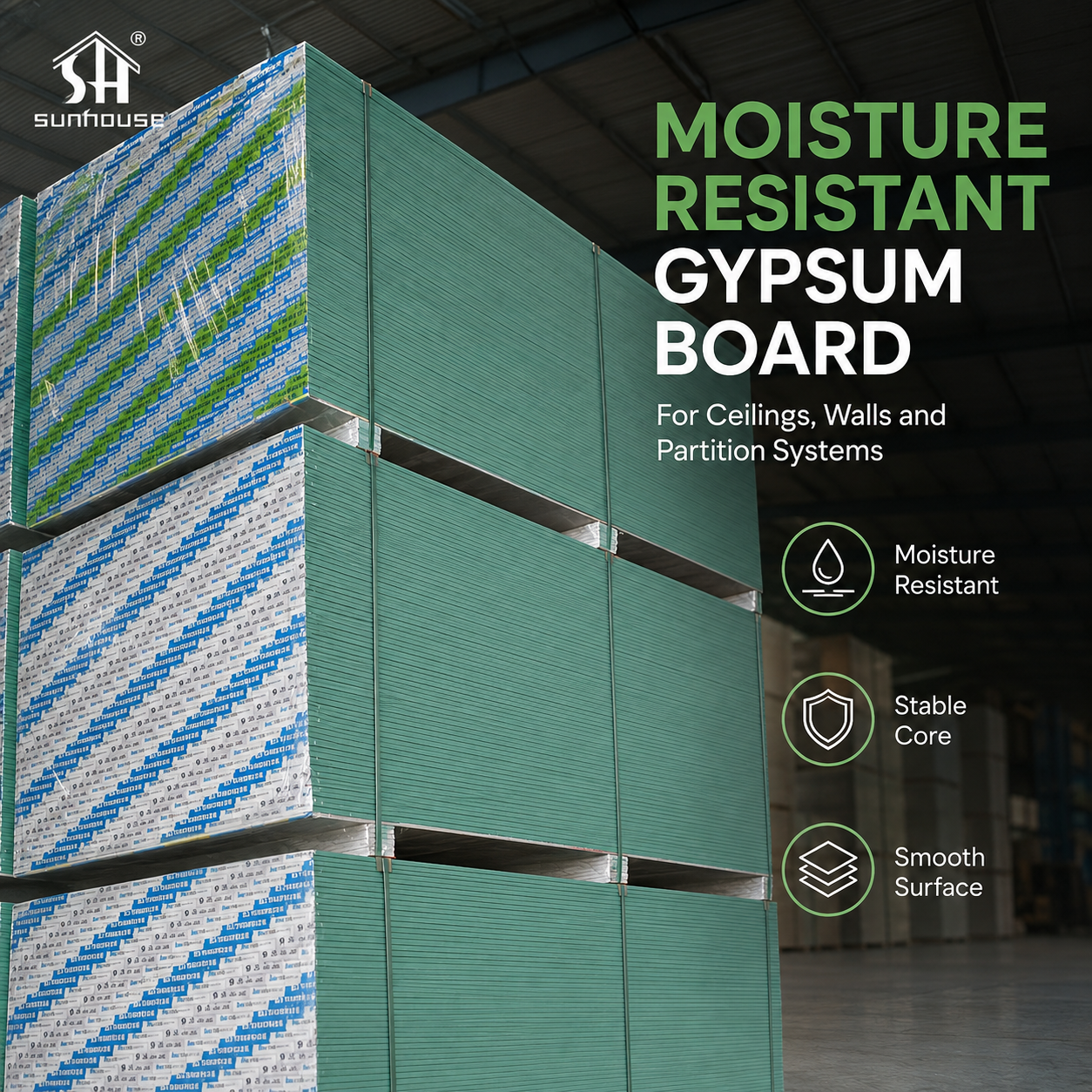 Humidity Resistant Gypsum Wall Panel for Laundry Rooms Basements Kitchens Utility Areas and Interior Partitions