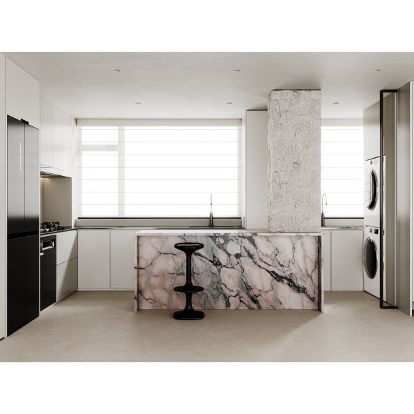 Modern Wood Grain Stone Surface Melamine Customized MDF Kitchen Cabinetry