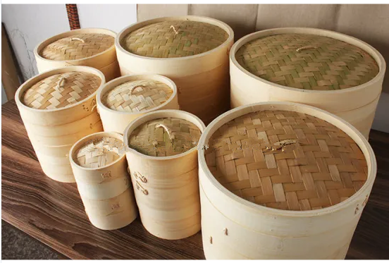 Alrededor forme la cesta de bambú del vapor de los 24cm para las bolas de masa hervida