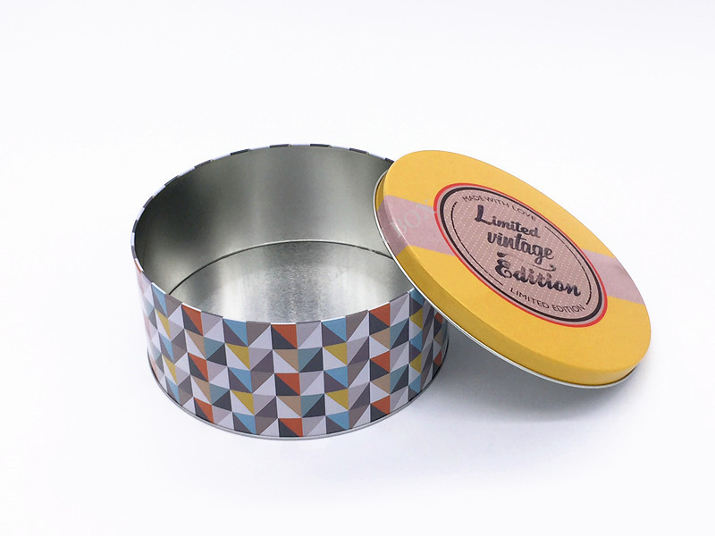 Food Grade Round Tinplate Cookie Tin Box Printing With Rolled In Edge Lid