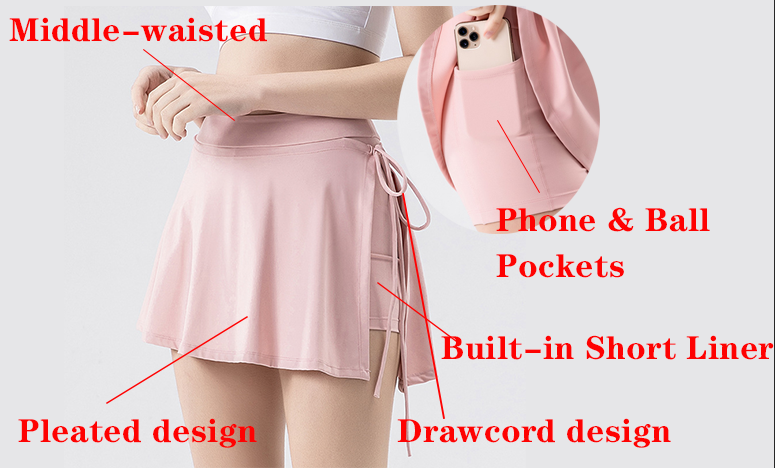Дизайн ремня плиссировал женщин юбка тенниса с безопасностью замыкает накоротко одежду