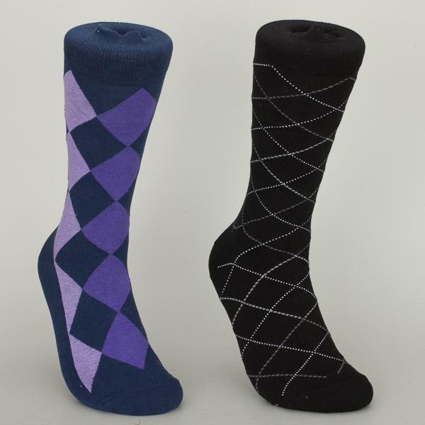 Blue / Black Rhombbus Cotton Dress Socks For Young Men Custom Made Size