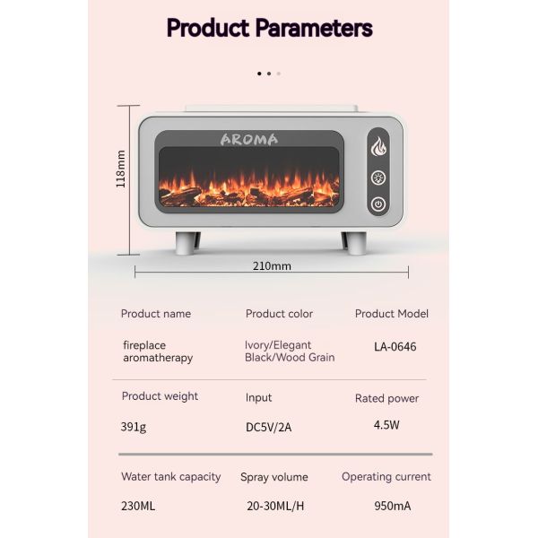 Plastic Material 3D Flame Aroma Diffuser USB Air Humidifier Fireplace Design For Hotel