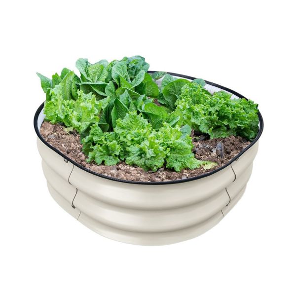 2*2*0.67 Ft Ivory White Metal Raised Garden Bed With Rubber Edge Tool-Free Assembly