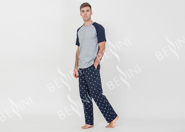 Two Piece Mens Luxury Sleepwear 100% Combed Cotton Jersey Pyjamas Classic Style
