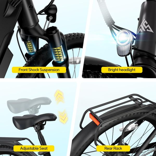TST M614 250W Electric City Bike for Adults 36V/10.4Ah Removable Battery 7 Speed Steel Frame Electric City Bike for Urban Use