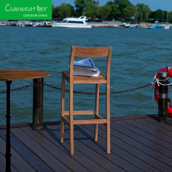 Solid Wood Beach Bar Outdoor Waterproof Leisure Wood Bar Stool Furniture High Teak Chairs Customized Color Folded NO