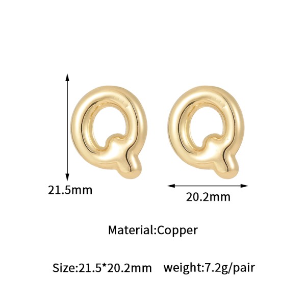 Jiexing Hot Selling 14K Gold Plated 925 Silver Needles A-Z Studs Smooth Surface Bubbles 26 English Letter Earrings
