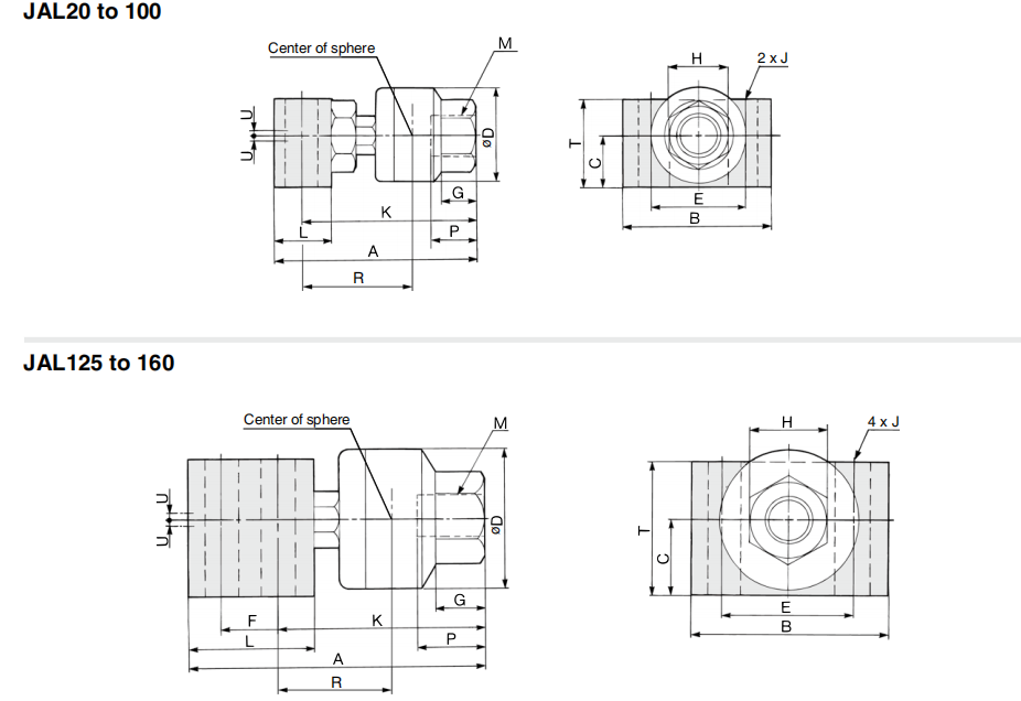 SMC Standard Floating Joint For Pneumatic And Hydraulic Cylinder JA6-3-050 JA63-18-150 JA10-4-070 JA80-20-150 JA15-5-080 JA80-20- 250 JA15-6-100 JA80-22-150 JA20-8-100 JA100-24- 300 JA20-8-125