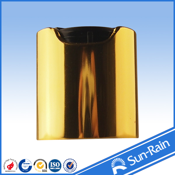 Recycle Shiny gold plastic bottle disc cap with metal shell for cosmetic