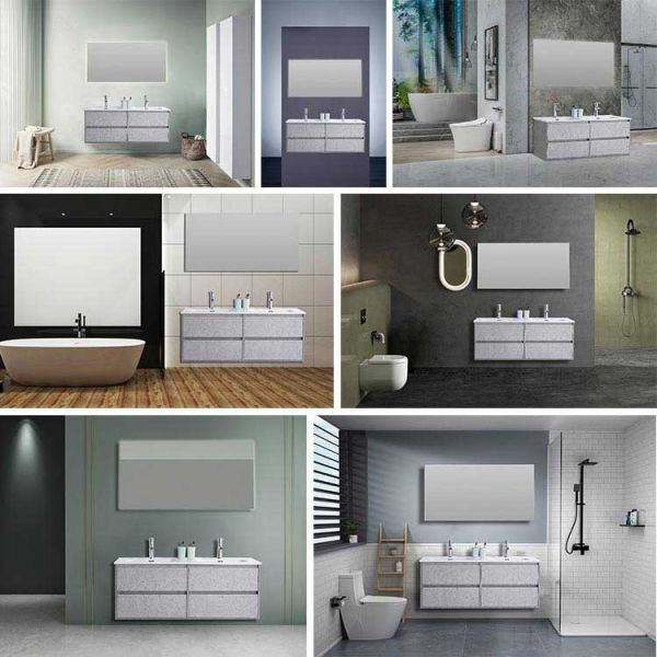 Latest Bathroom Vanity Units Wall Hung Waterproof Luxury Bathroom Vanity Cabinet With LED Mirror