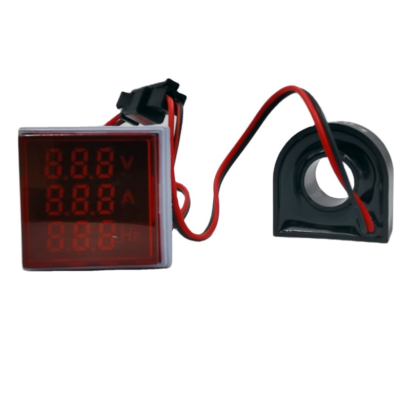 22mm Mini Digital 3-in-1 AC Voltmeter Ammeter & Hz Current Frequency Meter Light Panel Meter for Home & Office Use