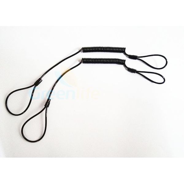 Big Double Loop Black Stretchable Coil Tool Lanyard For Safety