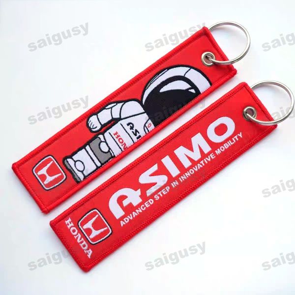 ASIMO Robot Keychain Embroidered Design with Both Sides Sporty Metal Rings Upload Any Pattern Polyester Alloy Material