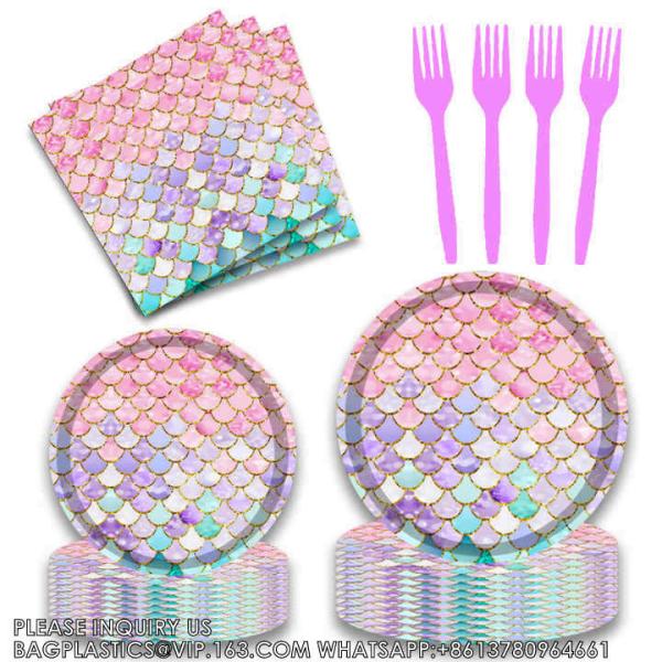 Mermaid Series Paper Straws Cup Plate Set Kid Table Decoration Wedding Birthday Party Supplies Mermaid Disposable
