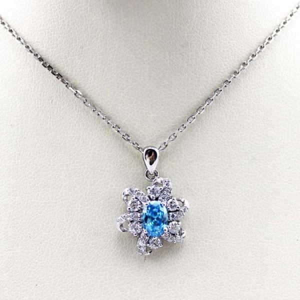 Sterling Silver Cable Chain  Oval Green Cubic Zircon Pendant Necklce (P10)