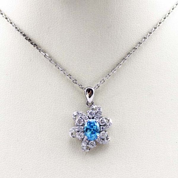 Sterling Silver Cable Chain  Oval Green Cubic Zircon Pendant Necklce (P10)
