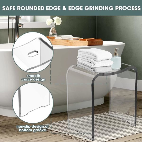 Transparent Custom Acrylic Furniture U Shape Acrylic Shower Bench Bathroom Stool