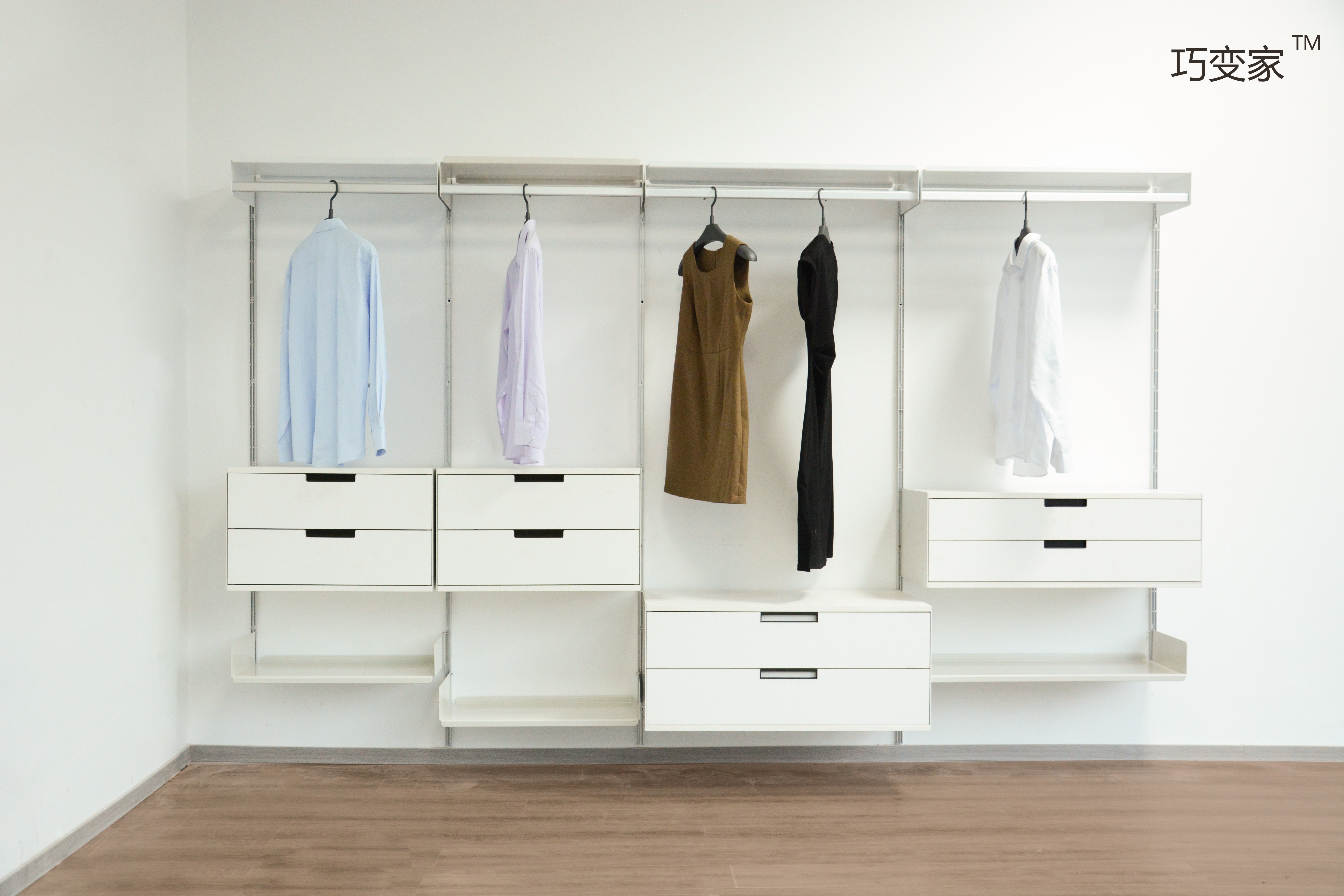 New Steel Modular Wall Shelving System 5-tier Adjustable Track Mounted Floating Shelves for Bedroom Living Room Clothing Food