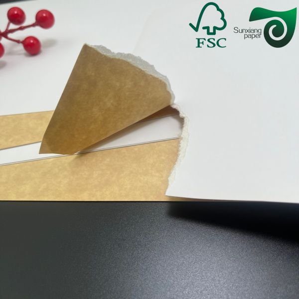300gsm Dual Tone Food Safe Kraft Paper Coated White Front Brown Back For Sturdy Food Containers FSC