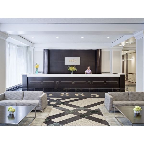 Luxury 5 Star Hotel Lobby Furniture Fabric Sofa Stainless Steel Frame Ebony Reception Table Set