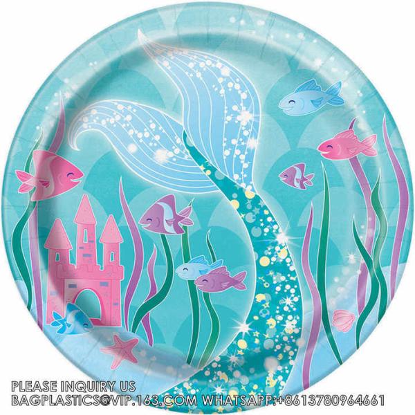 Mermaid Series Paper Straws Cup Plate Set Kid Table Decoration Wedding Birthday Party Supplies Mermaid Disposable