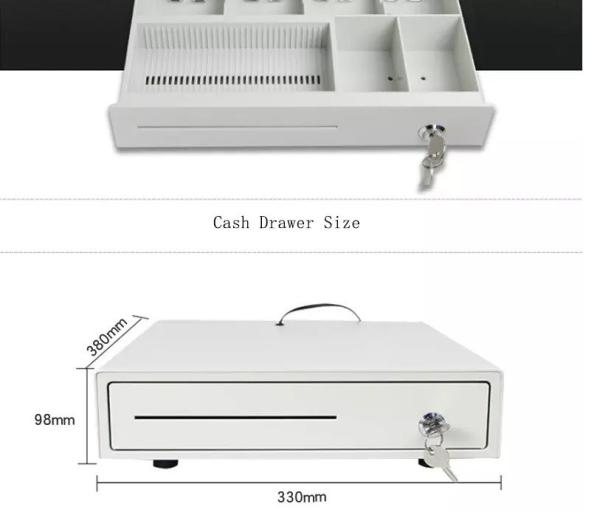 Modern Grey White Metal and ABS Plastic Cash Drawer with Five Grid Cash Notes Slots