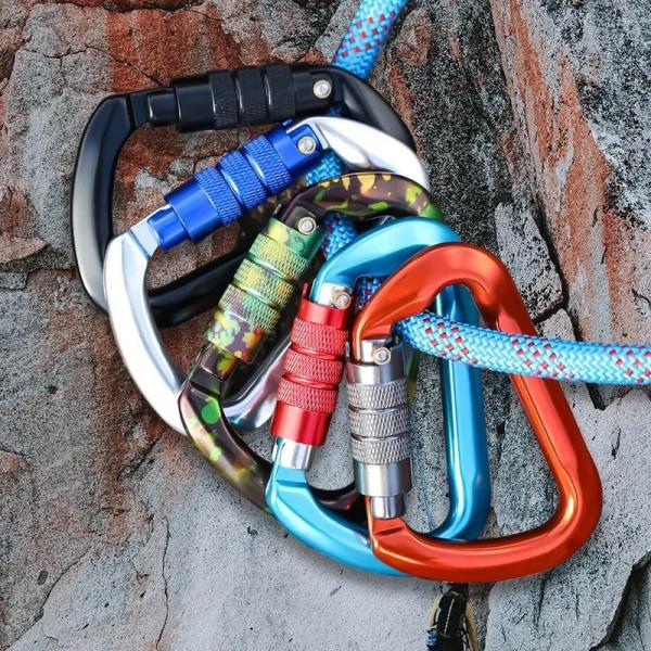 Aluminum 30KN D Shape Climbing Snap Hook Customized Outdoor Carabiner