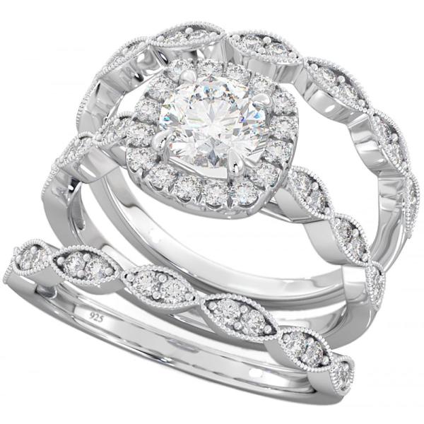 51pcs 0.51CT Halo Diamond Engagement Ring Set Claw Prong Setting Type