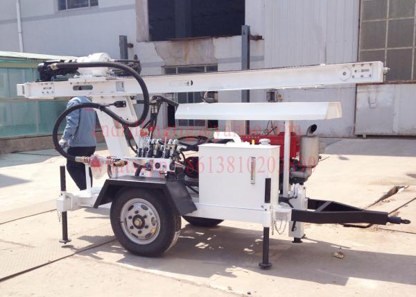 Trailer Mounted Hydraulic Water Well Drilling Rig 2 Wheel For DTH Air / Mud Pump Drilling