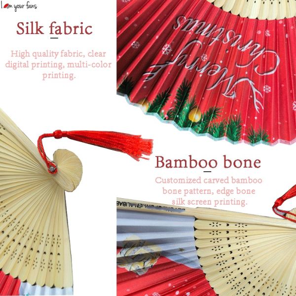 Factory Direct Sales Christmas Fan Bamboo Fan Custom Hand Held Fan