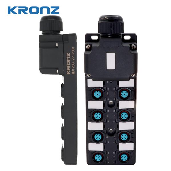 8 Position Industrial Distribution Box Dual Channel PNP M12 Connector Junction Box
