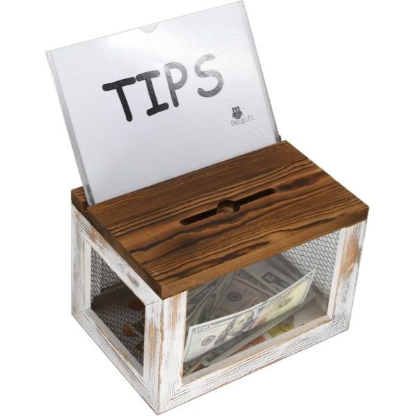 Wire Grid Design Acrylic Panel Pine Wood Ballot Donation Collector Box for Tableware