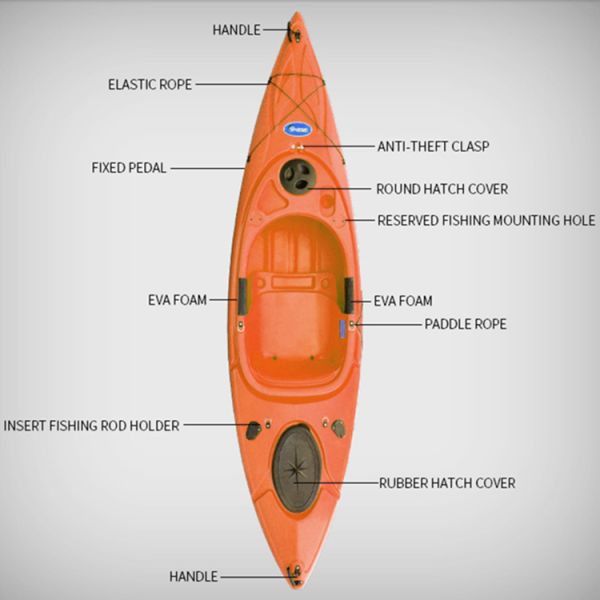 4.5MM Plastic Sea Kayak Canoe Single Person 8 Ft Sit In Fishing Kayak 4.5MM