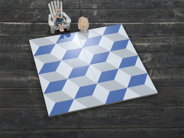 White and Blue Ceramic Rustic Tile 200x200mm for Indoor Floor