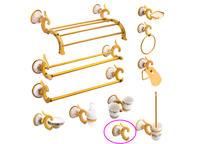 Conjunto de baño de OEM y ODM Decoración de abrigos, ganchos, placas de oro y acabados pintados