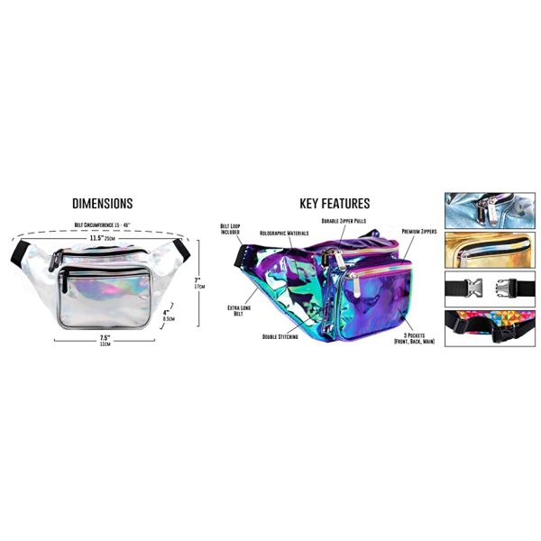 PU Rave Bum Bag Waist Pack For Women Men Kids Small Medium Large