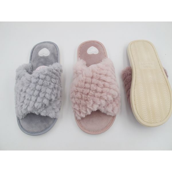 Pantoufles de maison pour femmes de couleur OEM avec styles à bout ouvert et différentes garnitures