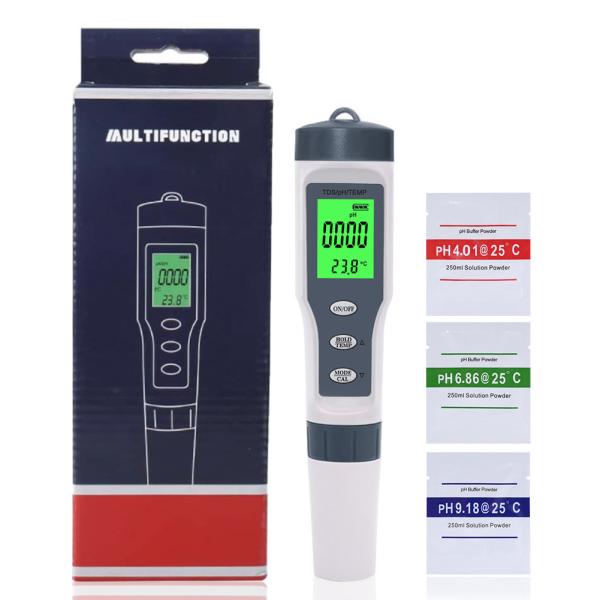 3 - In - 1 Water Quality Tester TDS/pH/Temp Meter With Auto Calibration Temperature Compensation