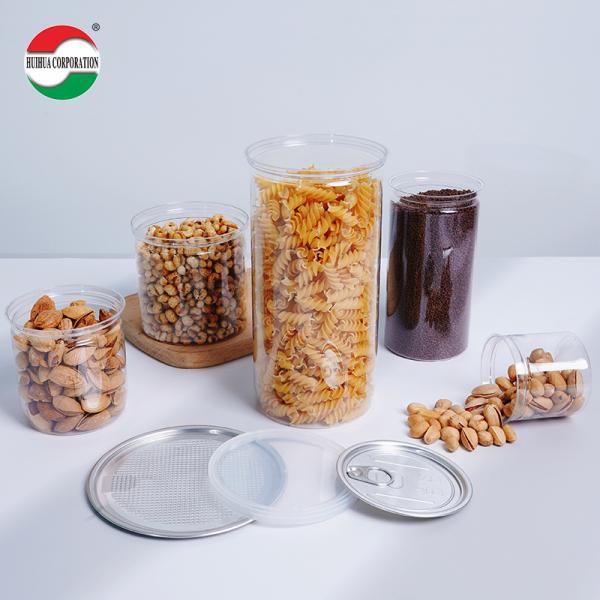 円筒形透明空プラスチック缶 正方形食品グレードPETプラスチックジャー イージーオープン蓋付き PPキャップ 食品包装用