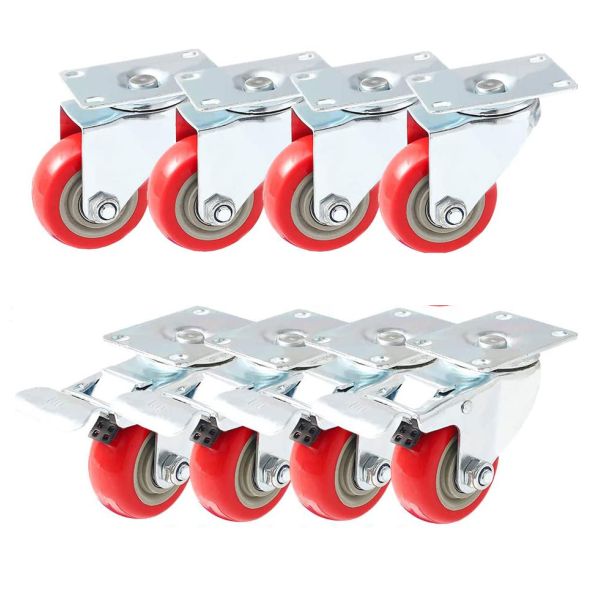 3 / 4 / 5 Inch Medium Duty Double Ball Bearing Swivel Caster Wheels – Plastic PU/PVC/PP Universal Locking Furniture Casters