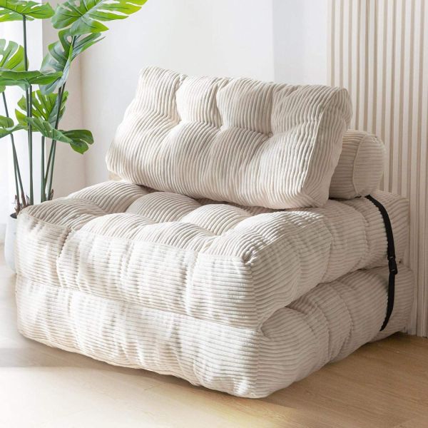 Convertible Tufted Reclining Fabric Extendable Single Sofa Bed Folding Chair Modular Corner Couch Portable Living Room