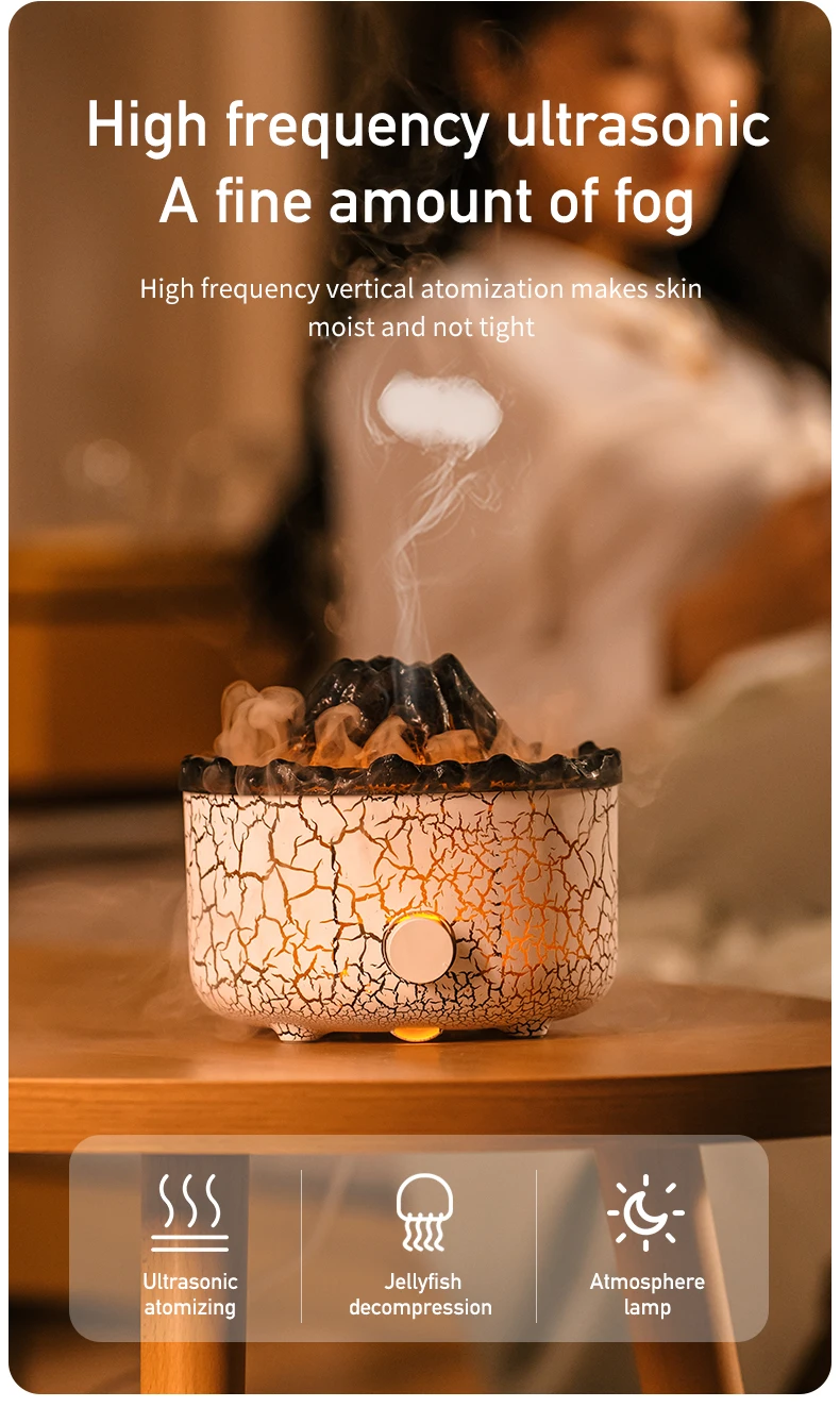 New Yoga Fire Lamp Essential Oil Diffuser Jellyfish Volcano Flame Light Humidifier Aroma Diffuser with Remote Control