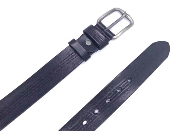 38mm Single Prong Buckle Mens Casual Leather Belt With Three Rows Stitching